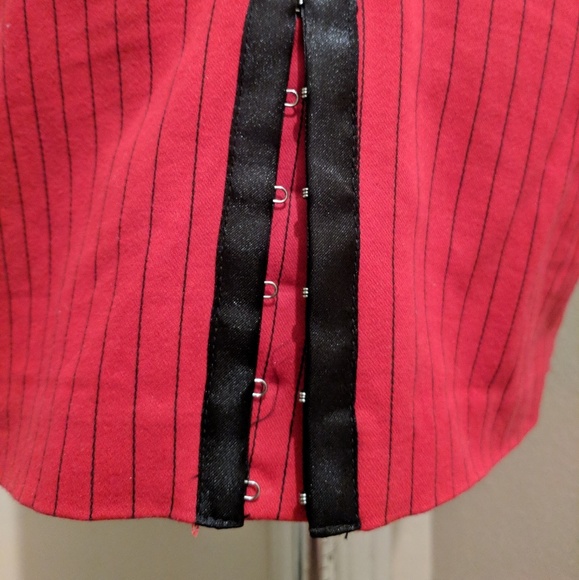 G by Guess Red and Black Pinstripe Wiggle Dress S - Picture 2 of 4